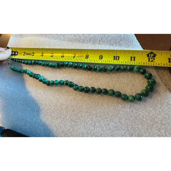 Authentic Malachite Graduated Beaded Necklace Green 24" Heavy - Picture 3 of 7